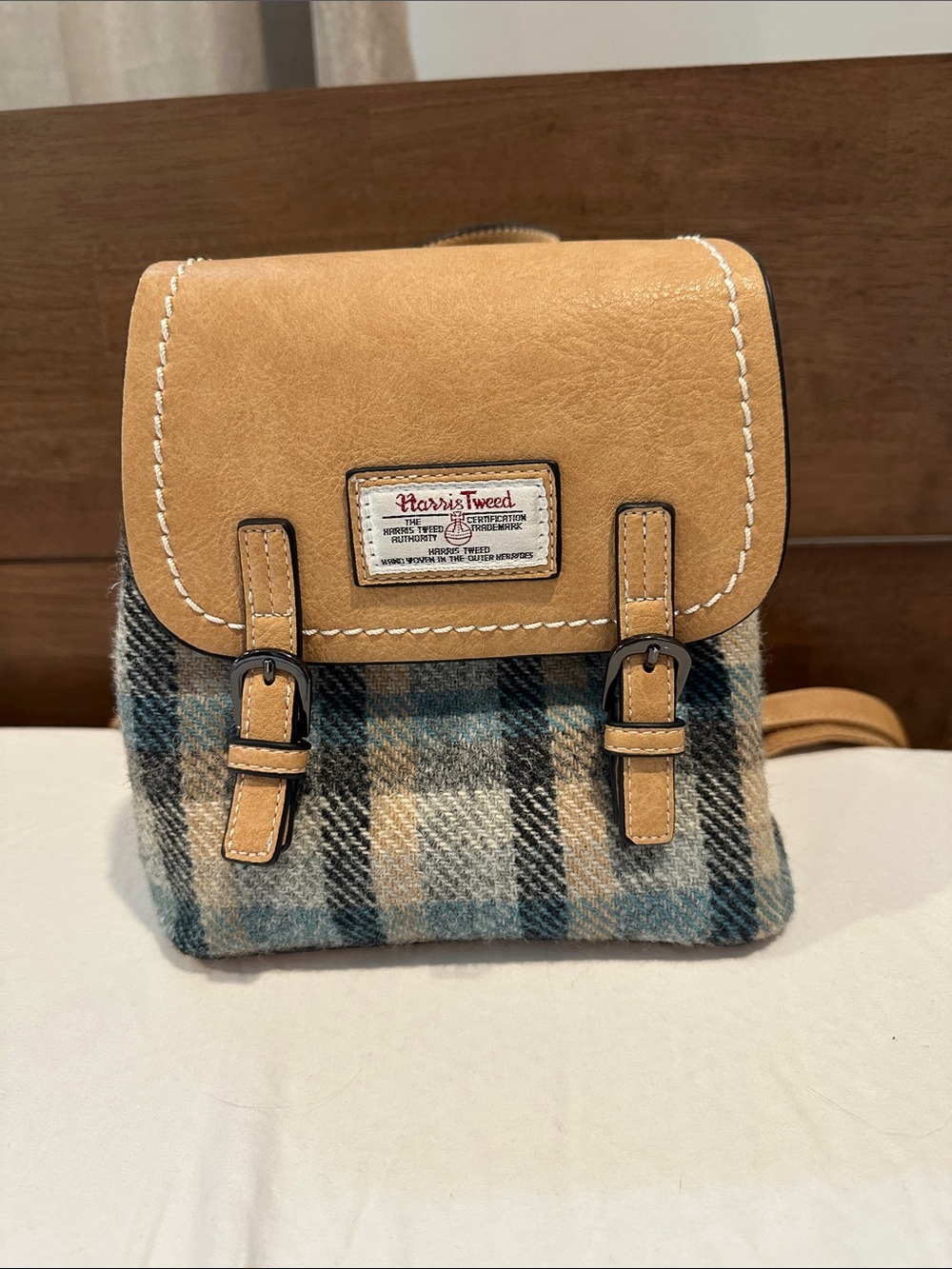 Tan & Blue Plaid Mini Backpack